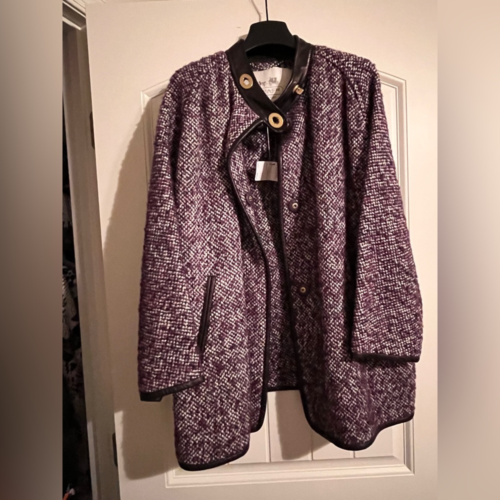 Coach Purple Women's Cape with Leather Trim